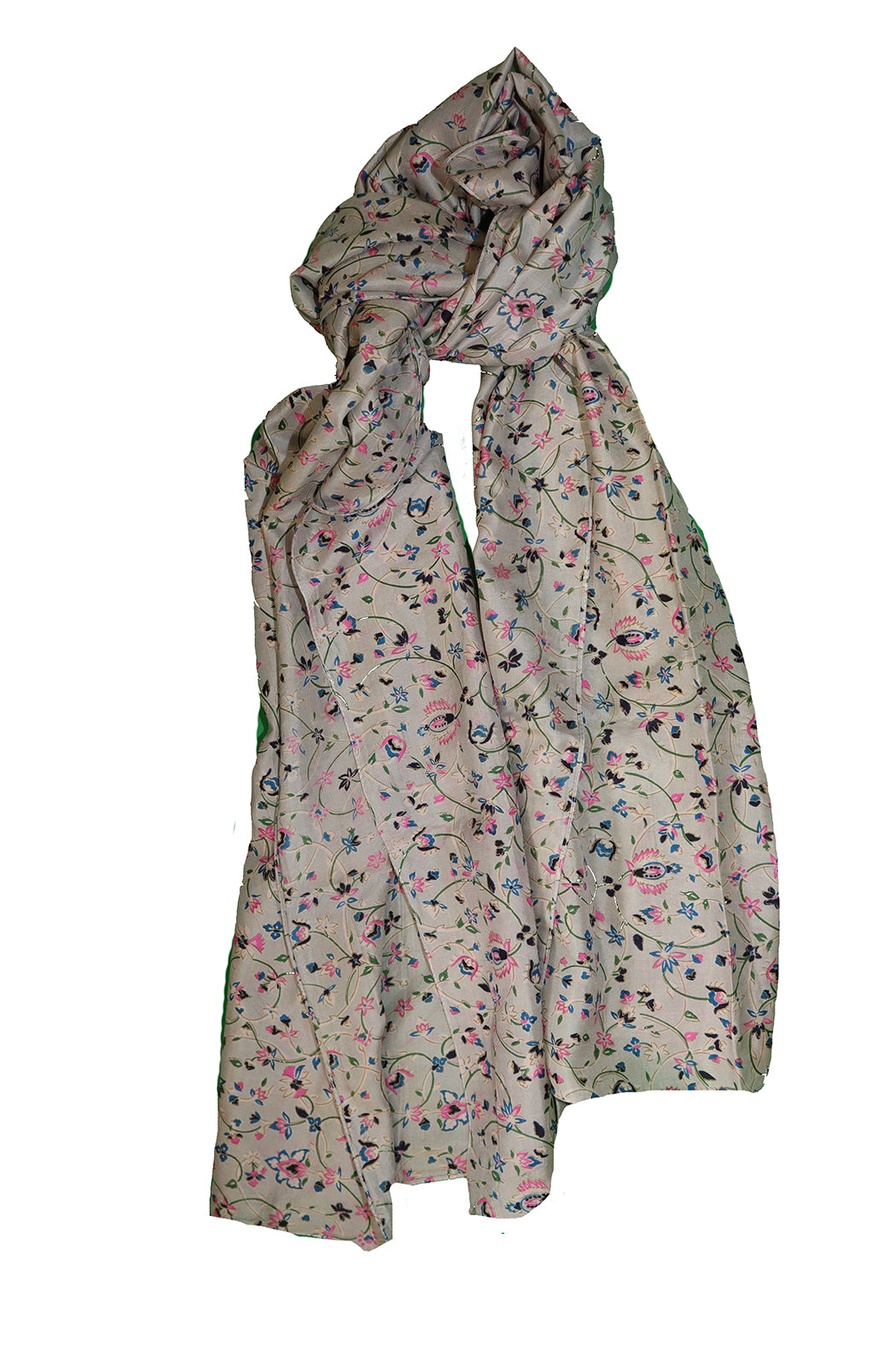 Kantha vintage tørklæde 40x190 cm, silke, enkelt lag