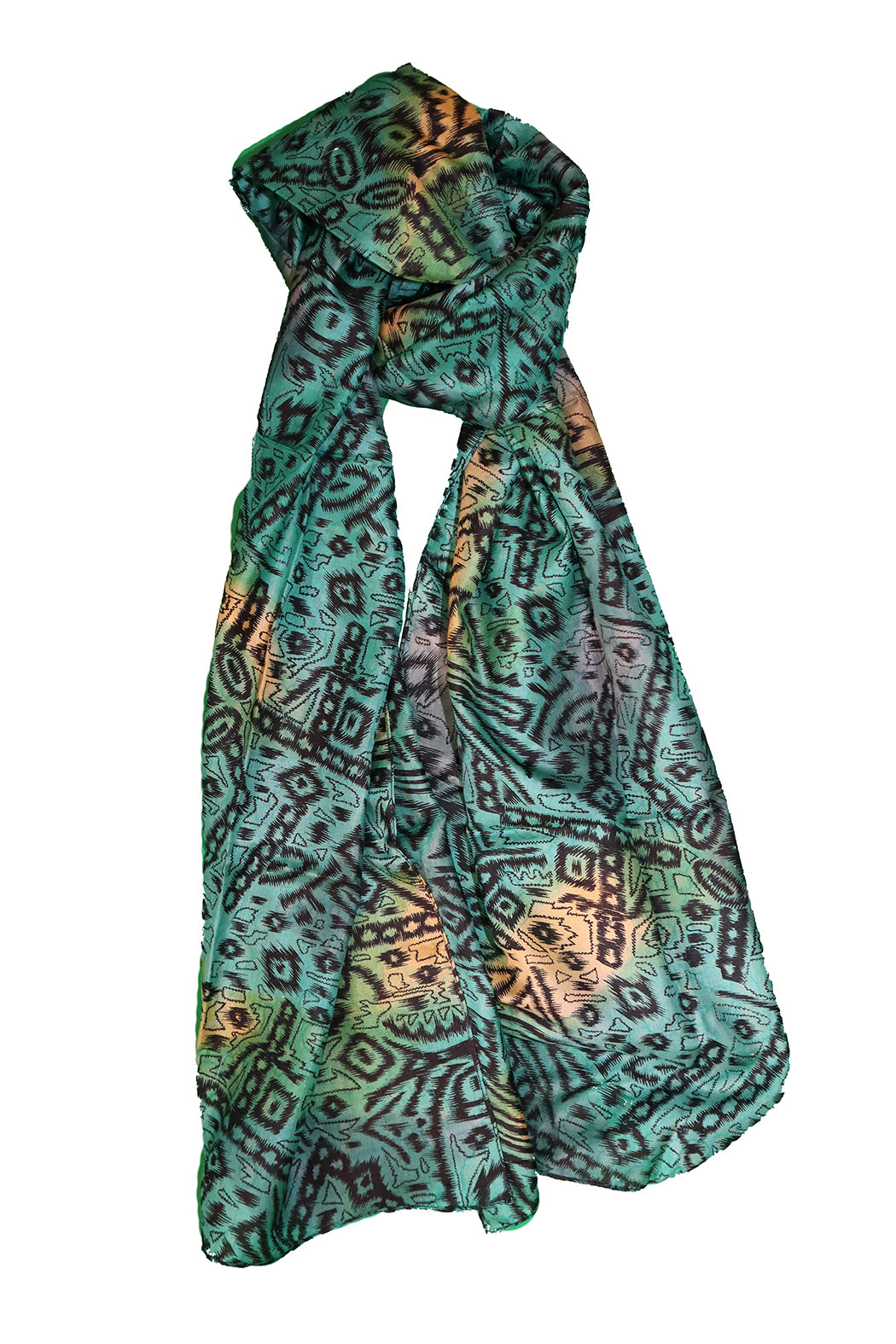 Kantha vintage tørklæde 40x190 cm, silke, enkelt lag