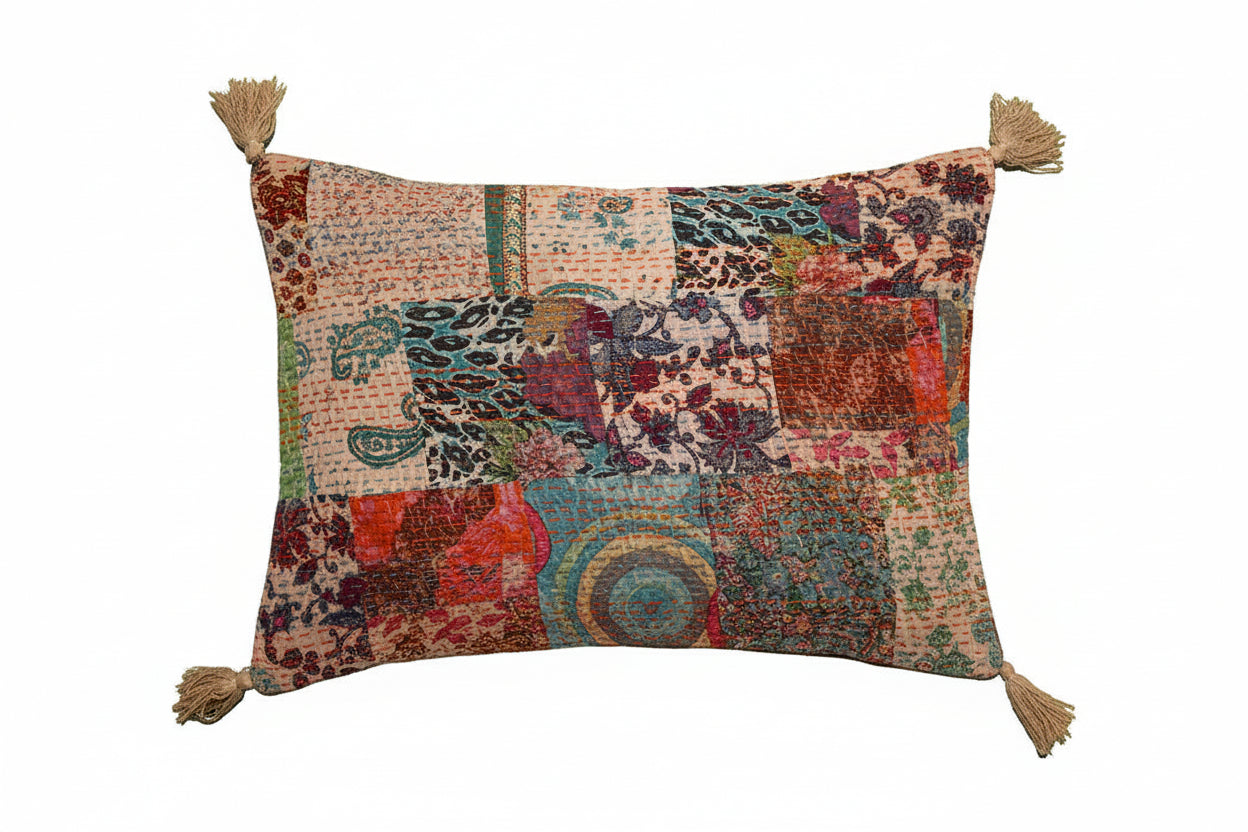Kantha stonewash pude – Blød Bomuld | 40x60 cm | MASALA