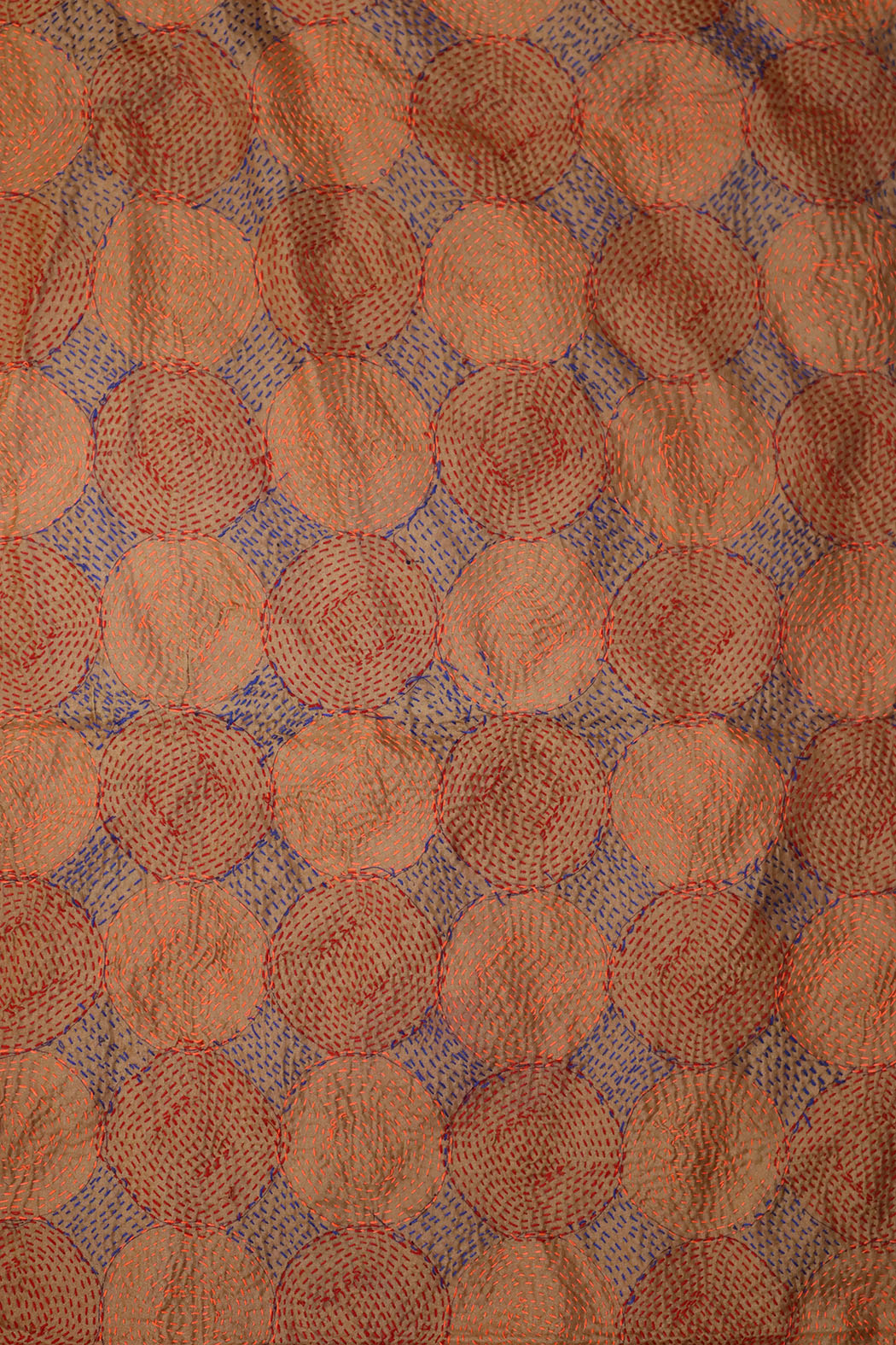 Kantha vintage scarf 40x190 cm, silk, round kantha