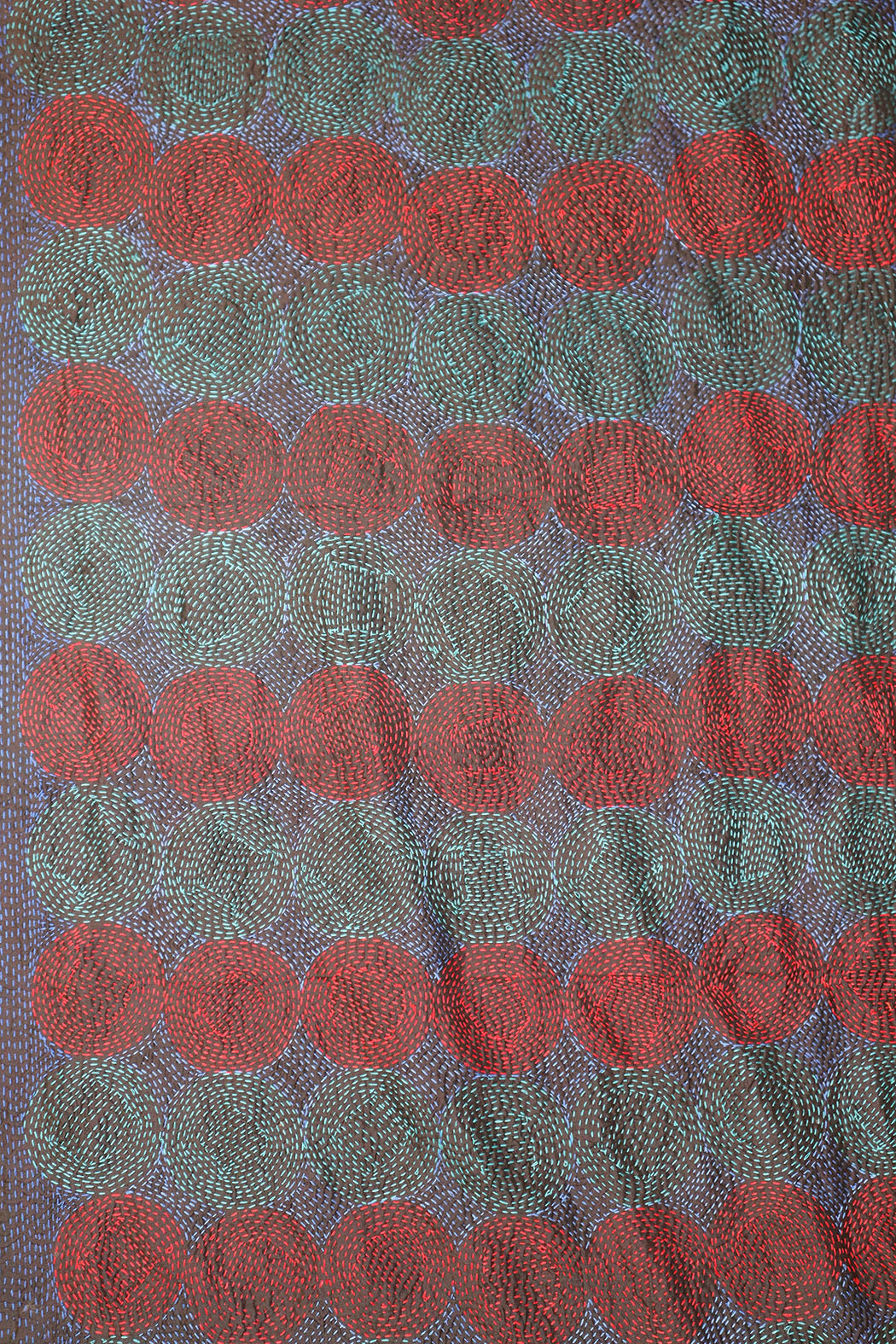 Kantha vintage scarf 40x190 cm, silk, round kantha