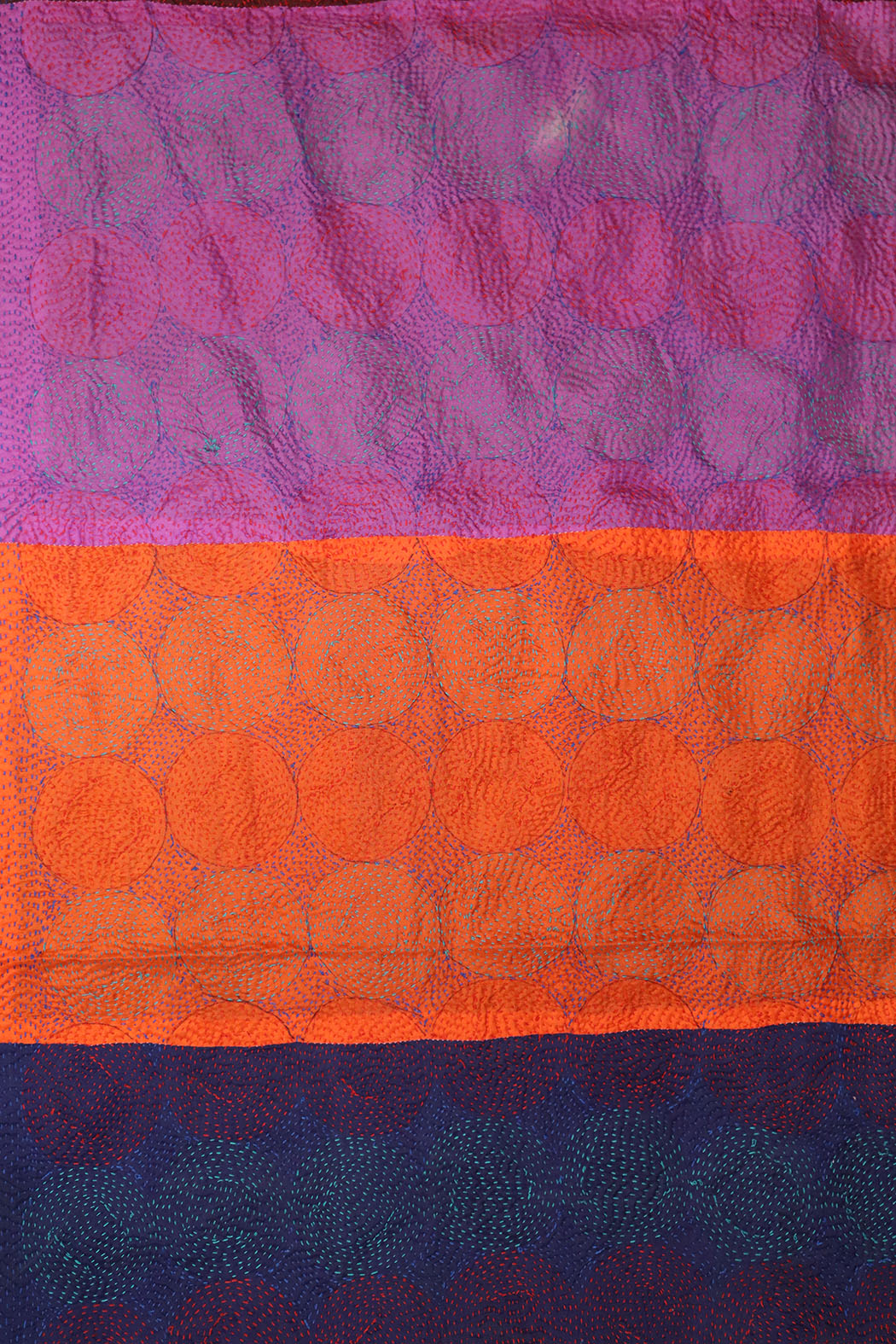 Kantha vintage scarf 40x190 cm, silk, round kantha