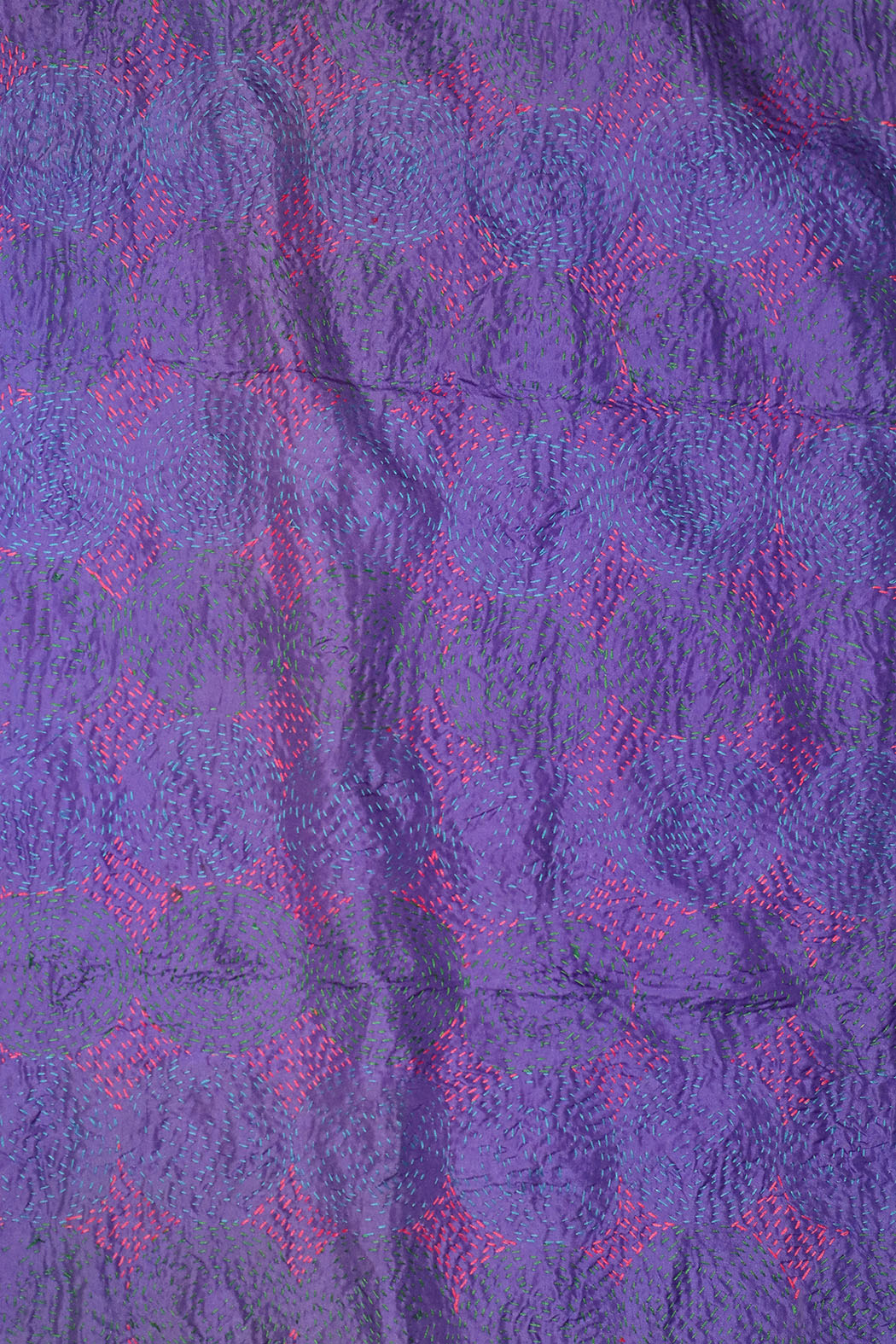 Kantha vintage scarf 40x190 cm, silk, round kantha