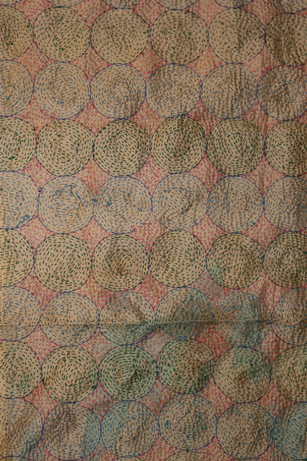 Kantha vintage scarf 40x190 cm, silk, round kantha