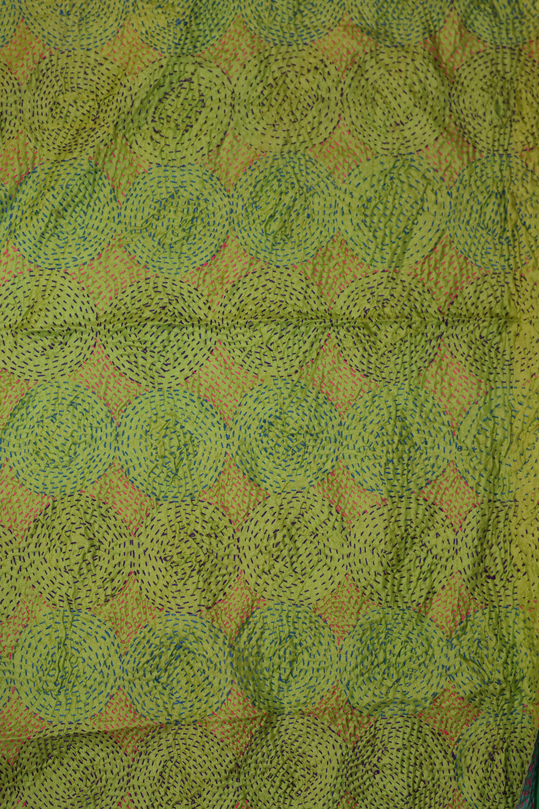 Kantha vintage scarf 40x190 cm, silk, round kantha