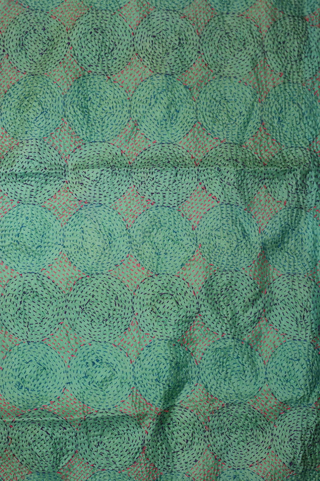 Kantha vintage scarf 40x190 cm, silk, round kantha