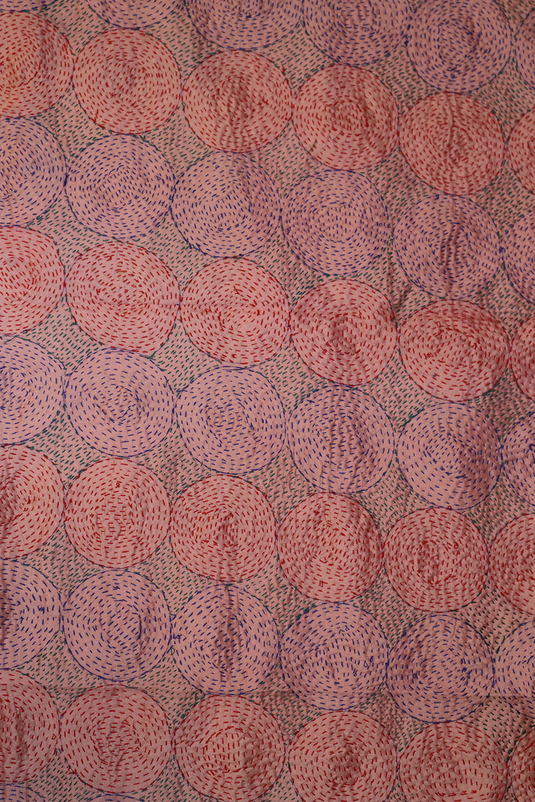 Kantha vintage scarf 40x190 cm, silk, round kantha