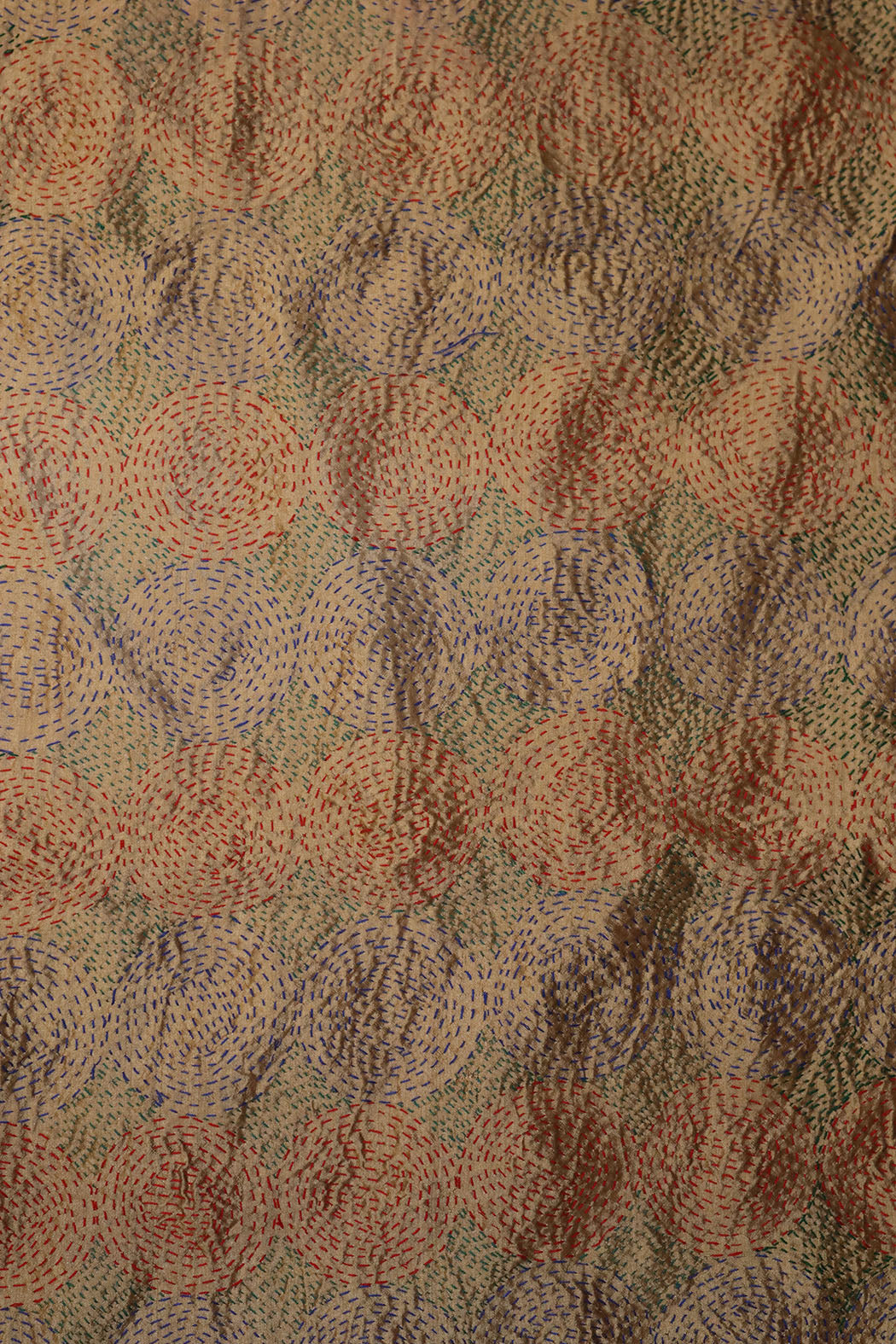 Kantha vintage scarf 40x190 cm, silk, round kantha