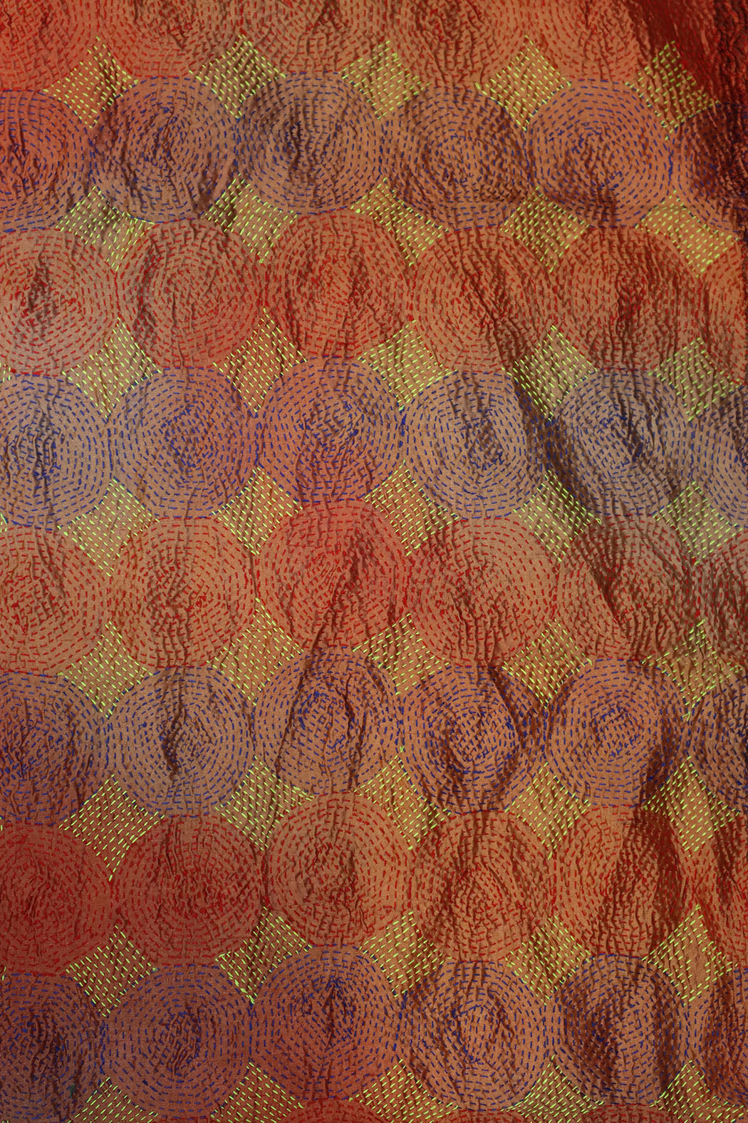 Kantha vintage scarf 40x190 cm, silk, round kantha