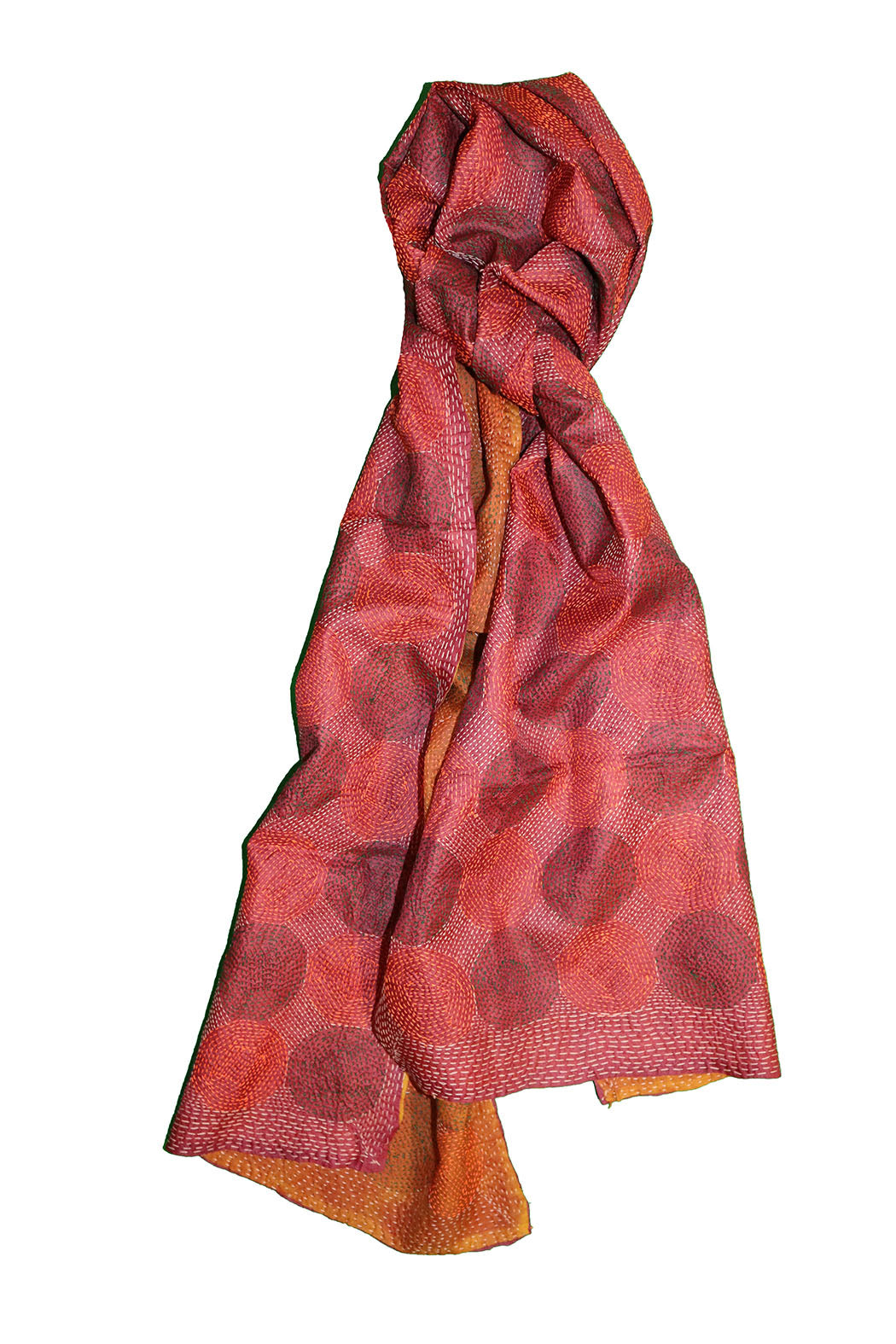 Kantha vintage scarf 40x190 cm, silk, round kantha