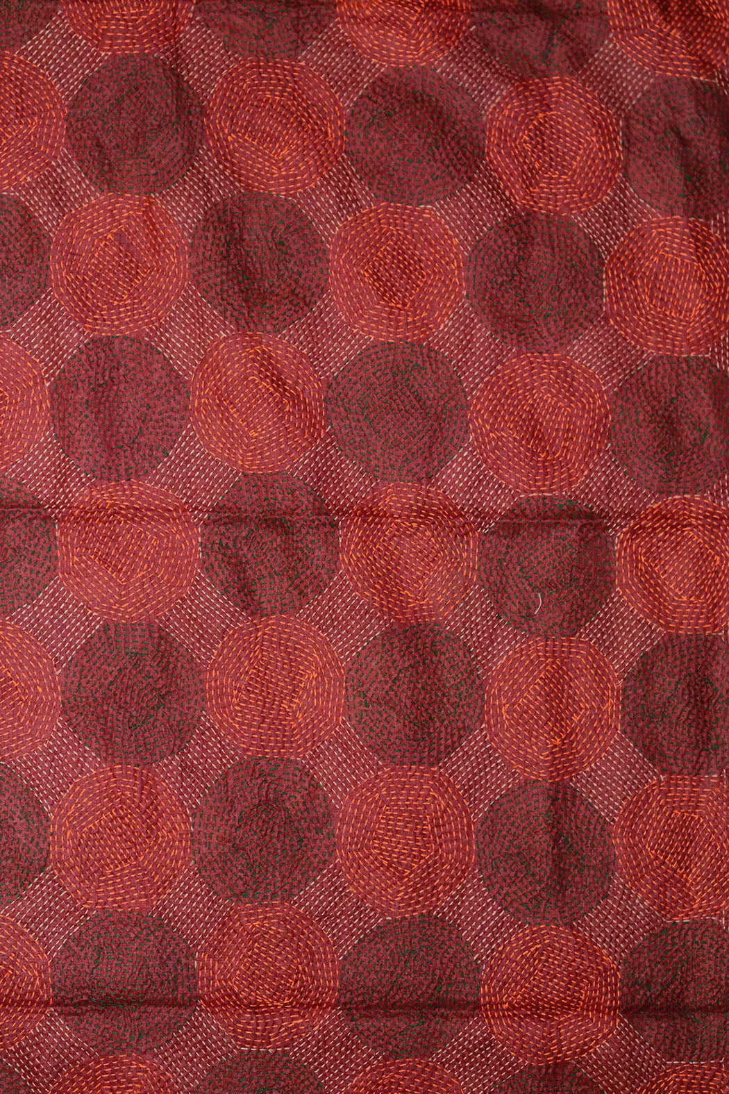 Kantha vintage scarf 40x190 cm, silk, round kantha
