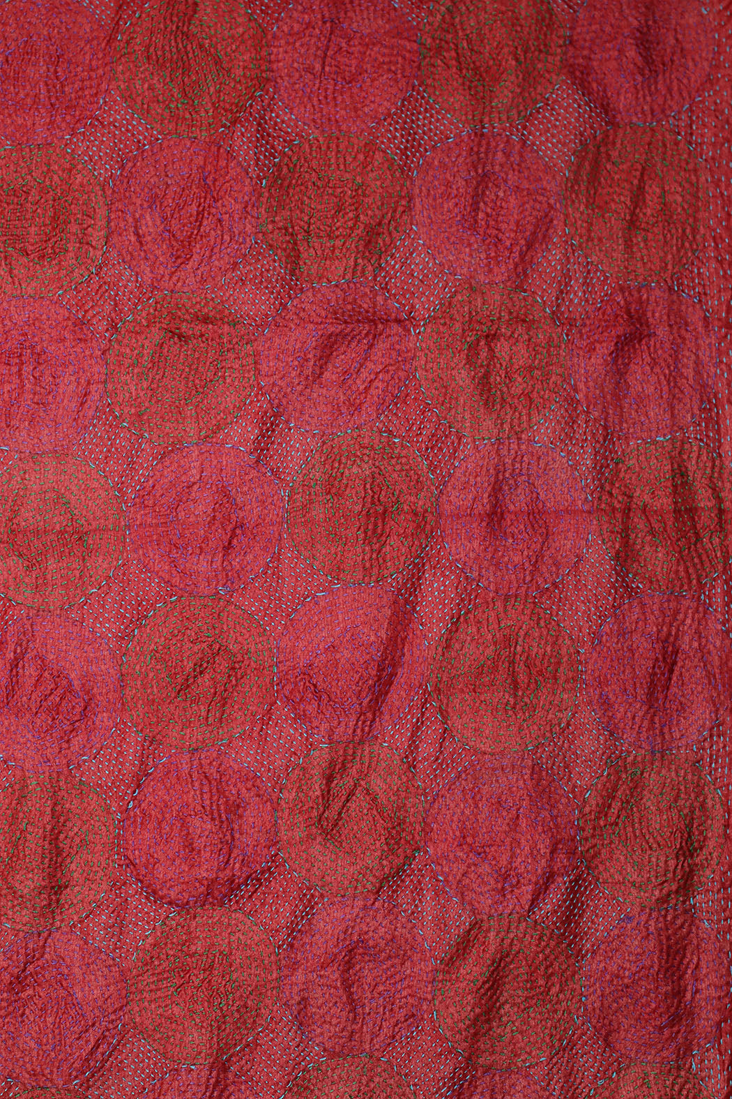 Kantha vintage scarf 40x190 cm, silk, round kantha