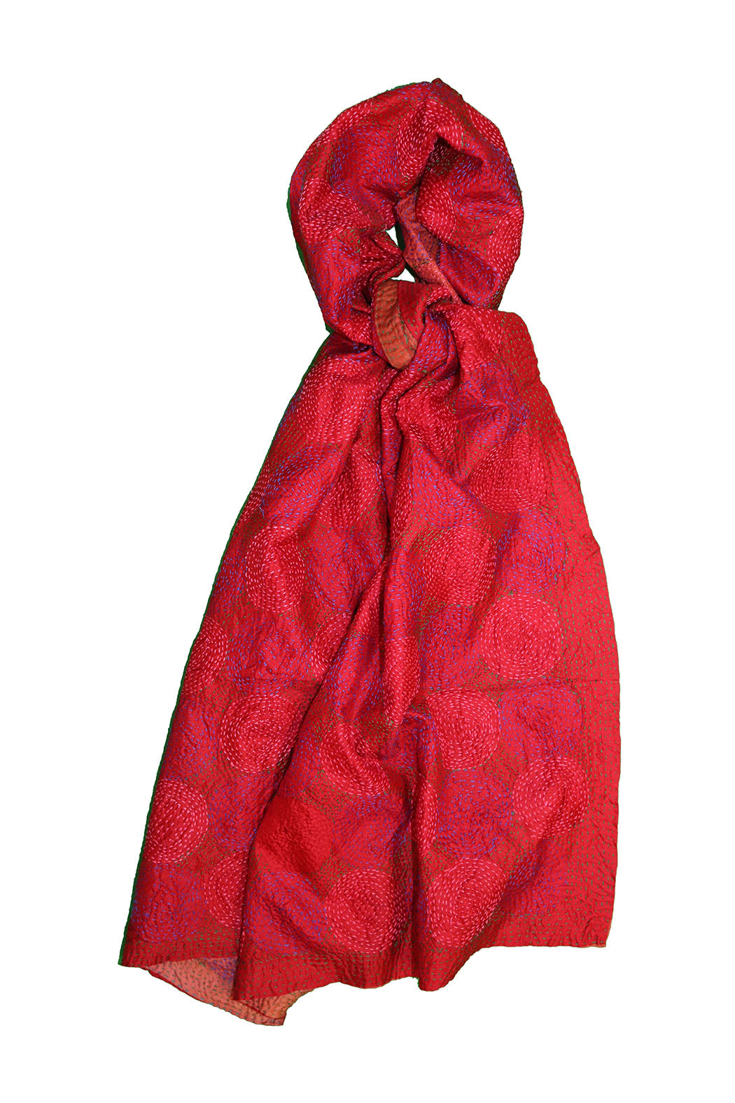 Kantha vintage scarf 40x190 cm, silk, round kantha