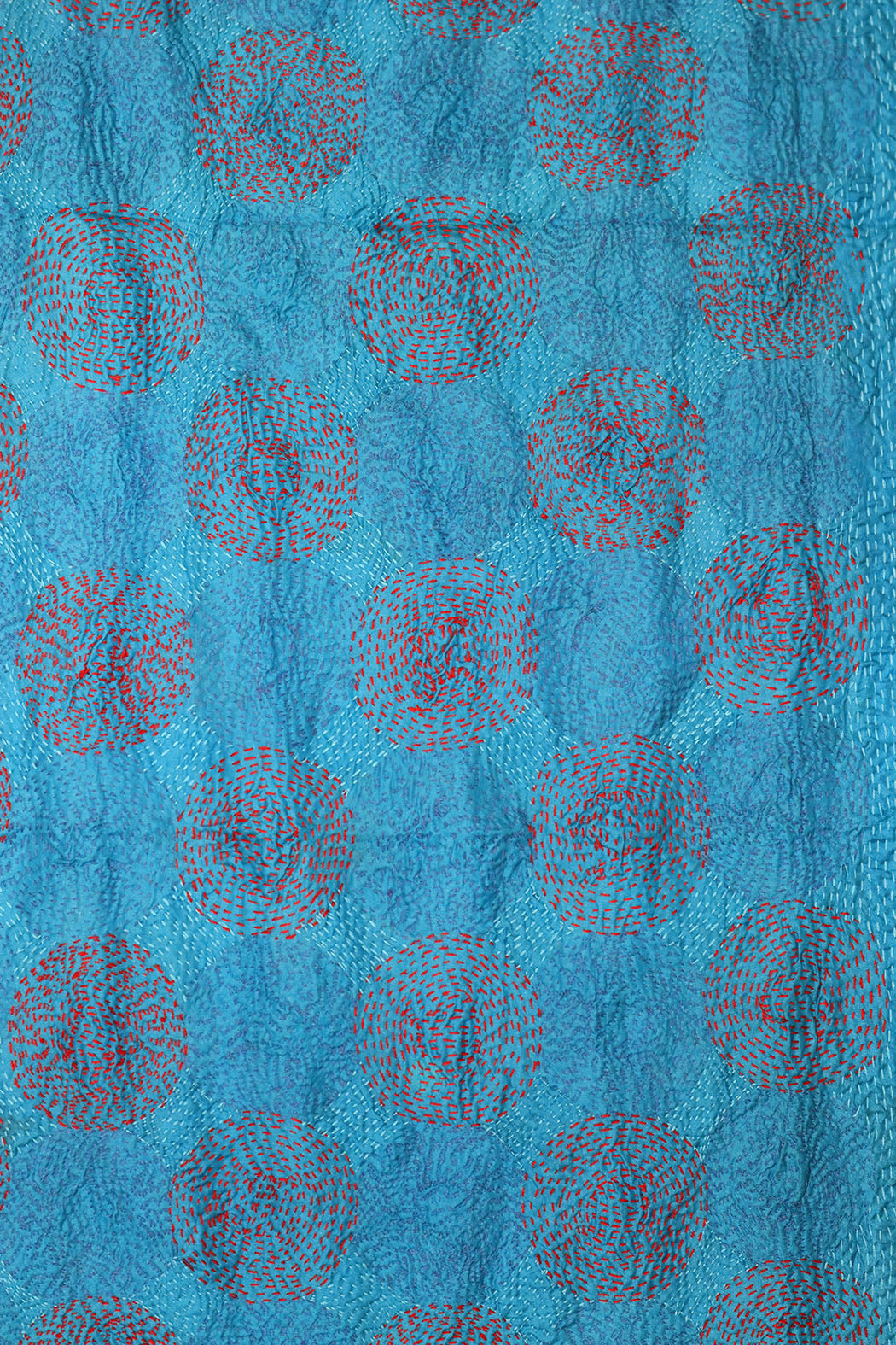 Kantha vintage scarf 40x190 cm, silk, round kantha