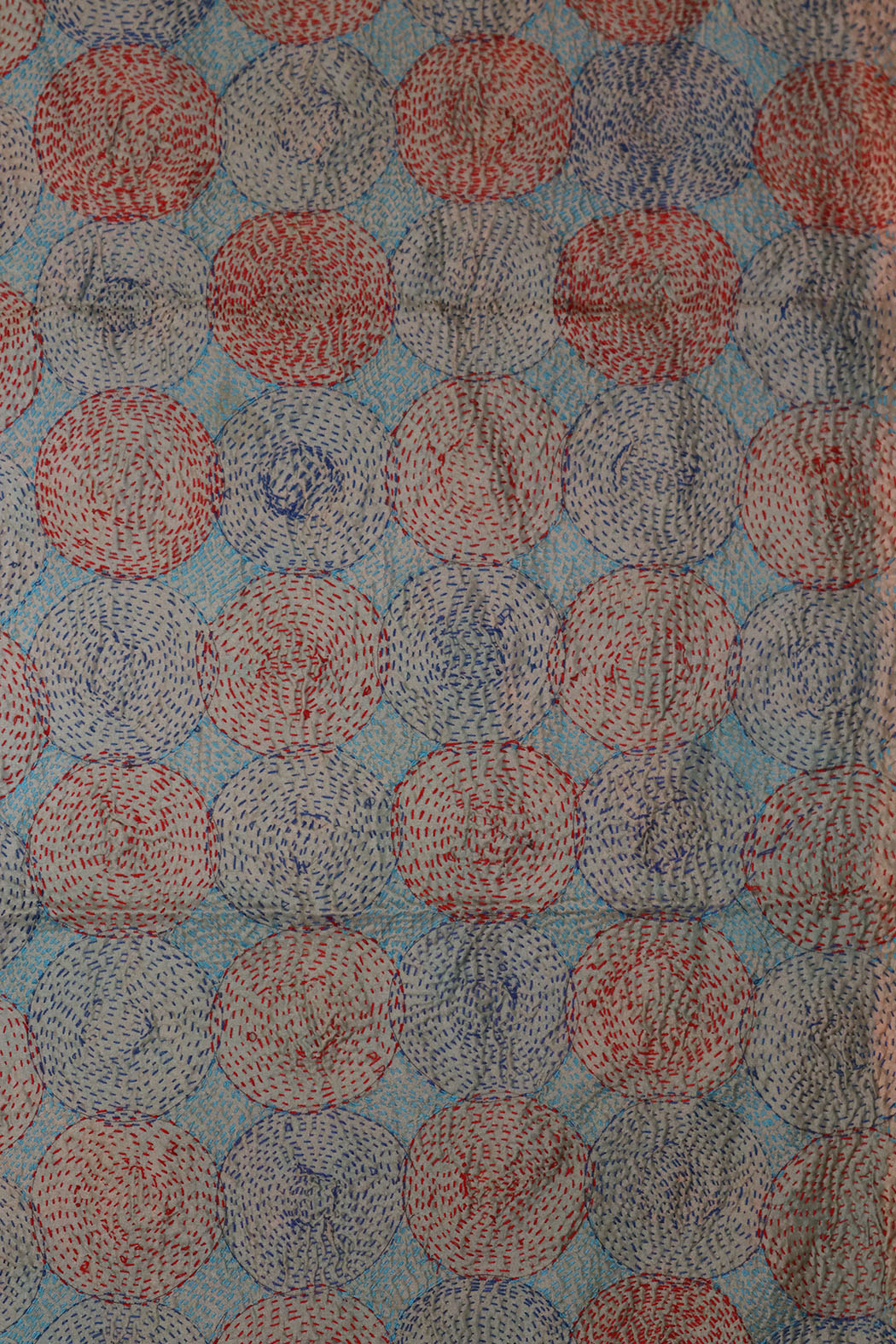 Kantha vintage scarf 40x190 cm, silk, round kantha
