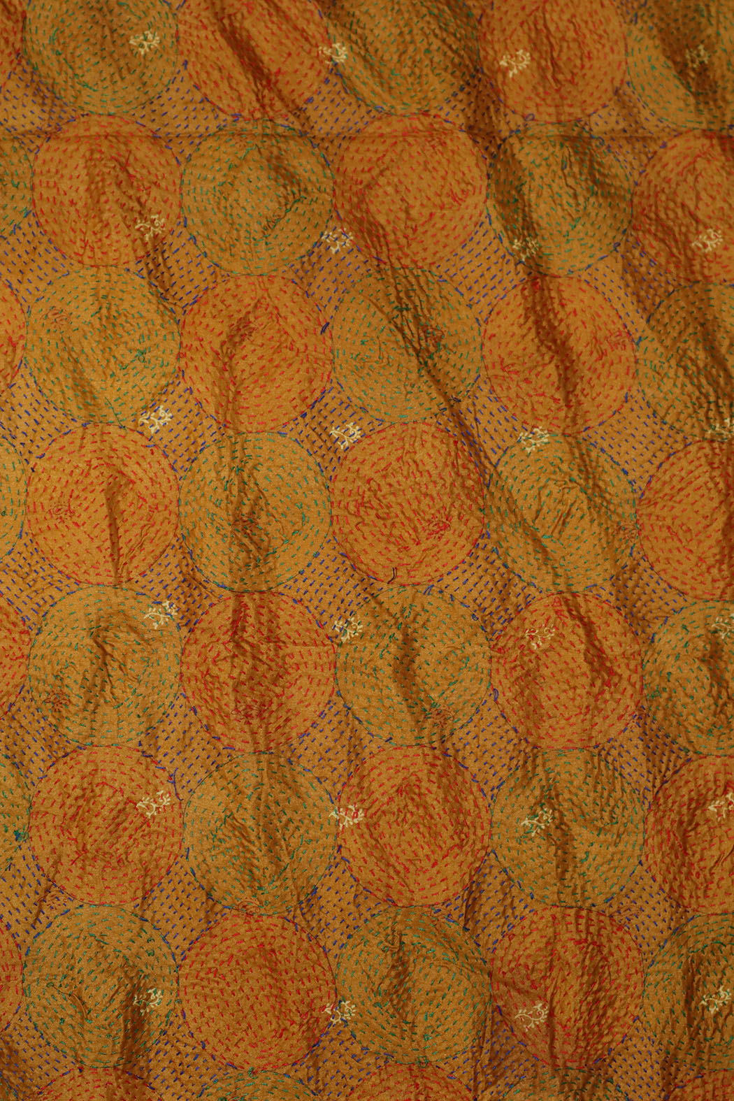 Kantha vintage scarf 40x190 cm, silk, round kantha