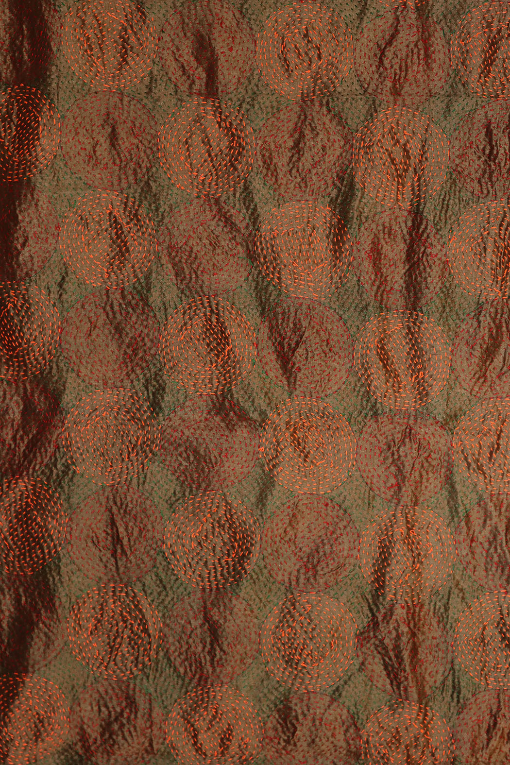 Kantha vintage scarf 40x190 cm, silk, round kantha