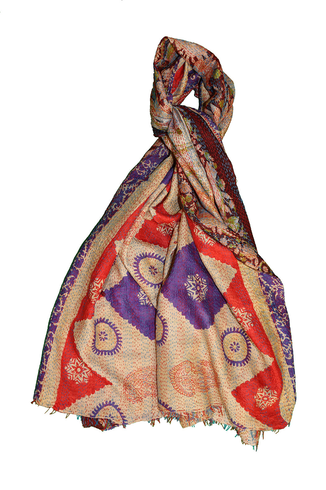 Sari kantha silke tørklæde 85*190 cm