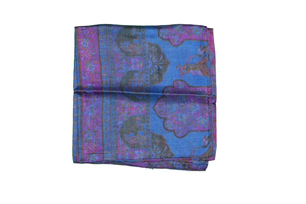 Kantha vintage scarf 90x90 cm, silk, single layer