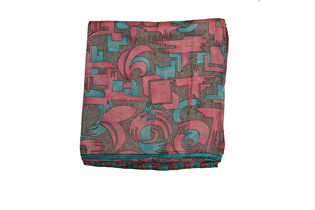 Kantha vintage scarf 90x90 cm, silk, single layer