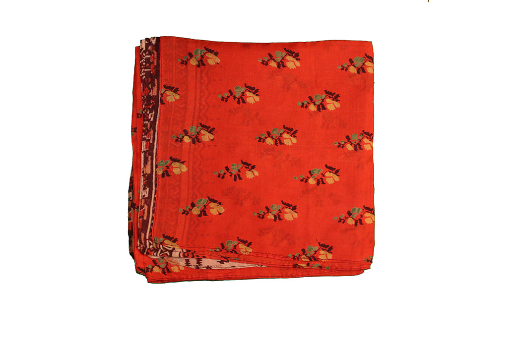 Kantha vintage scarf 90x90 cm, silk, single layer