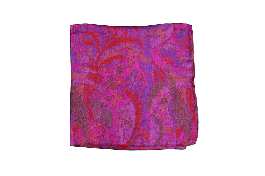 Kantha vintage scarf 90x90 cm, silk, single layer