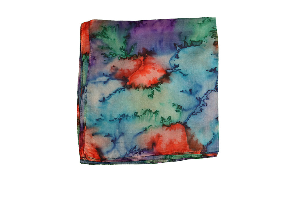 Kantha vintage scarf 90x90 cm, silk, single layer