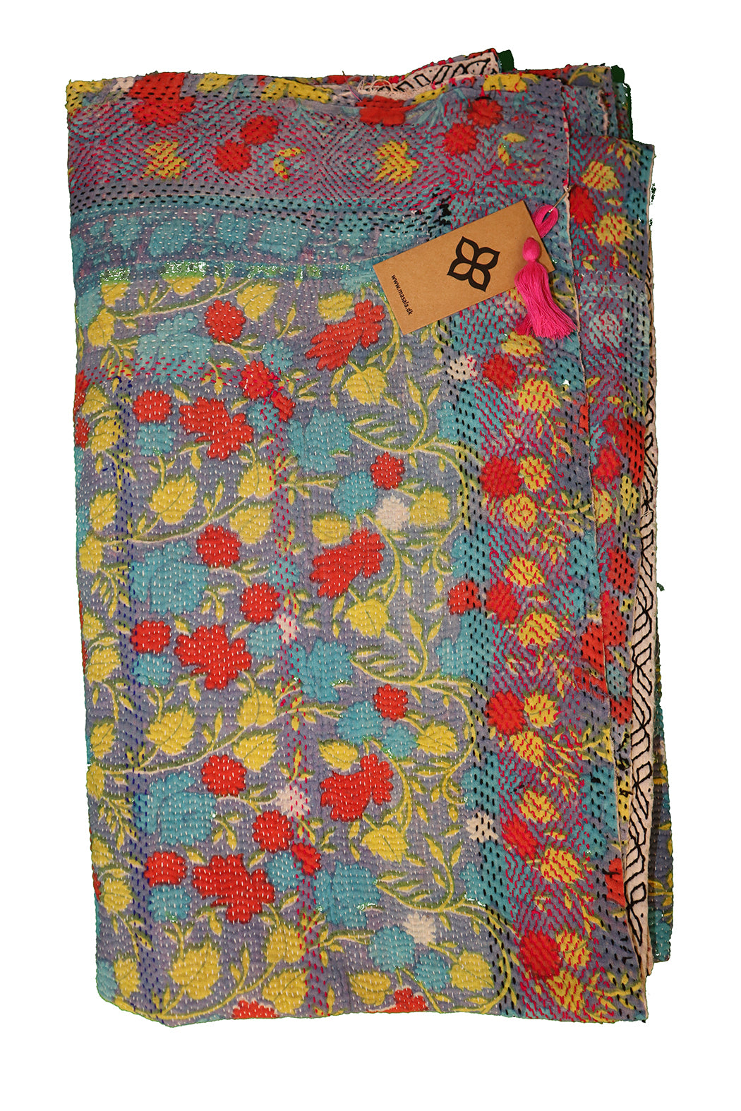 Kantha vintage tæppe ca 140x210 cm, bomuld