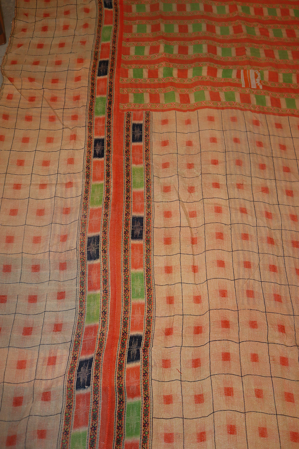 Kantha vintage tæppe ca 140x210 cm, bomuld