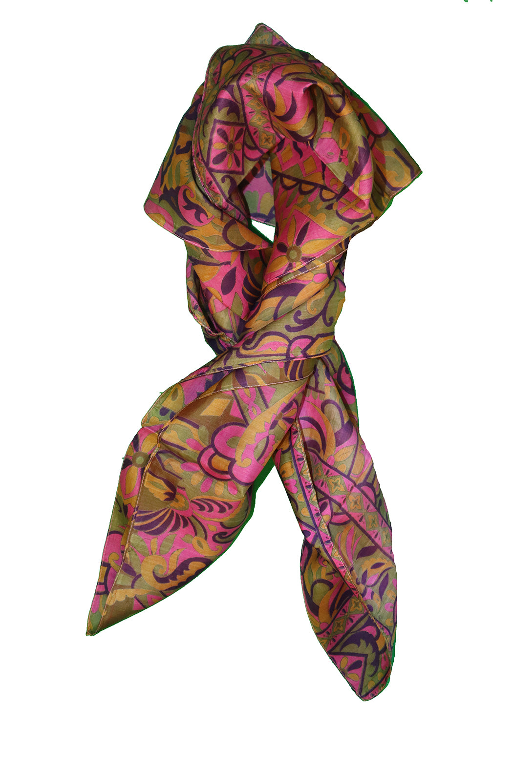 Sari vintage tørklæde 90x90 cm, silke, enkelt lag