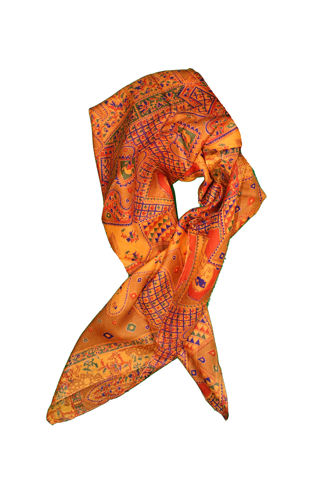 Sari vintage tørklæde 90x90 cm, silke, enkelt lag