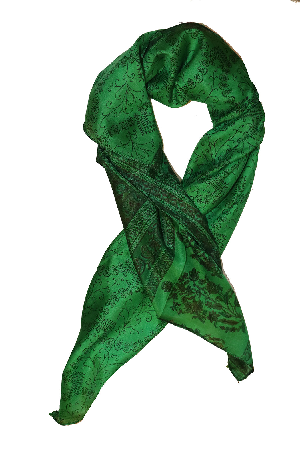 Sari vintage tørklæde 90x90 cm, silke, enkelt lag