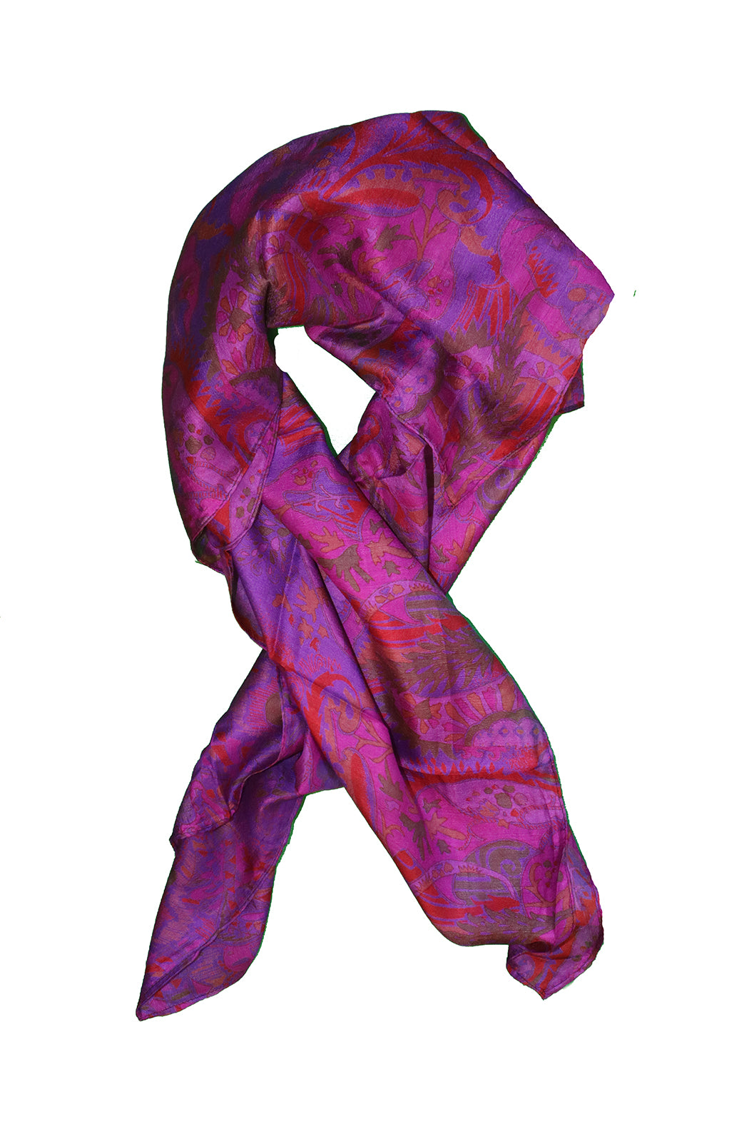 Sari vintage tørklæde 90x90 cm, silke, enkelt lag