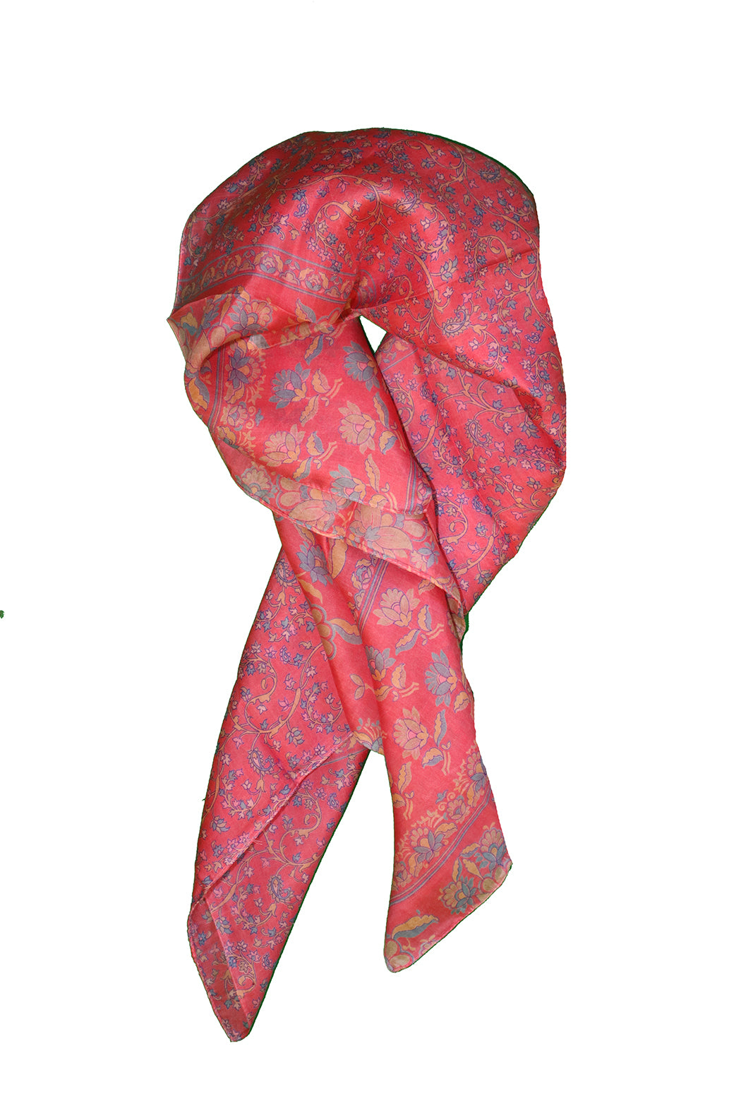 Sari vintage tørklæde 90x90 cm, silke, enkelt lag