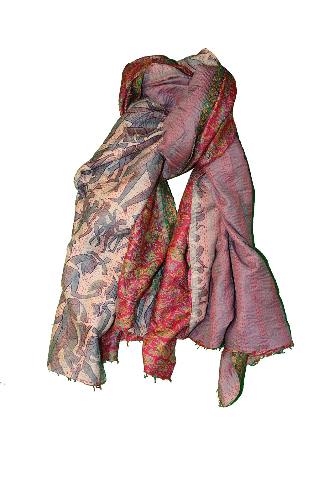 Kantha silketørklæde – Recycled Vintage Sari | 85x190 cm | MASALA