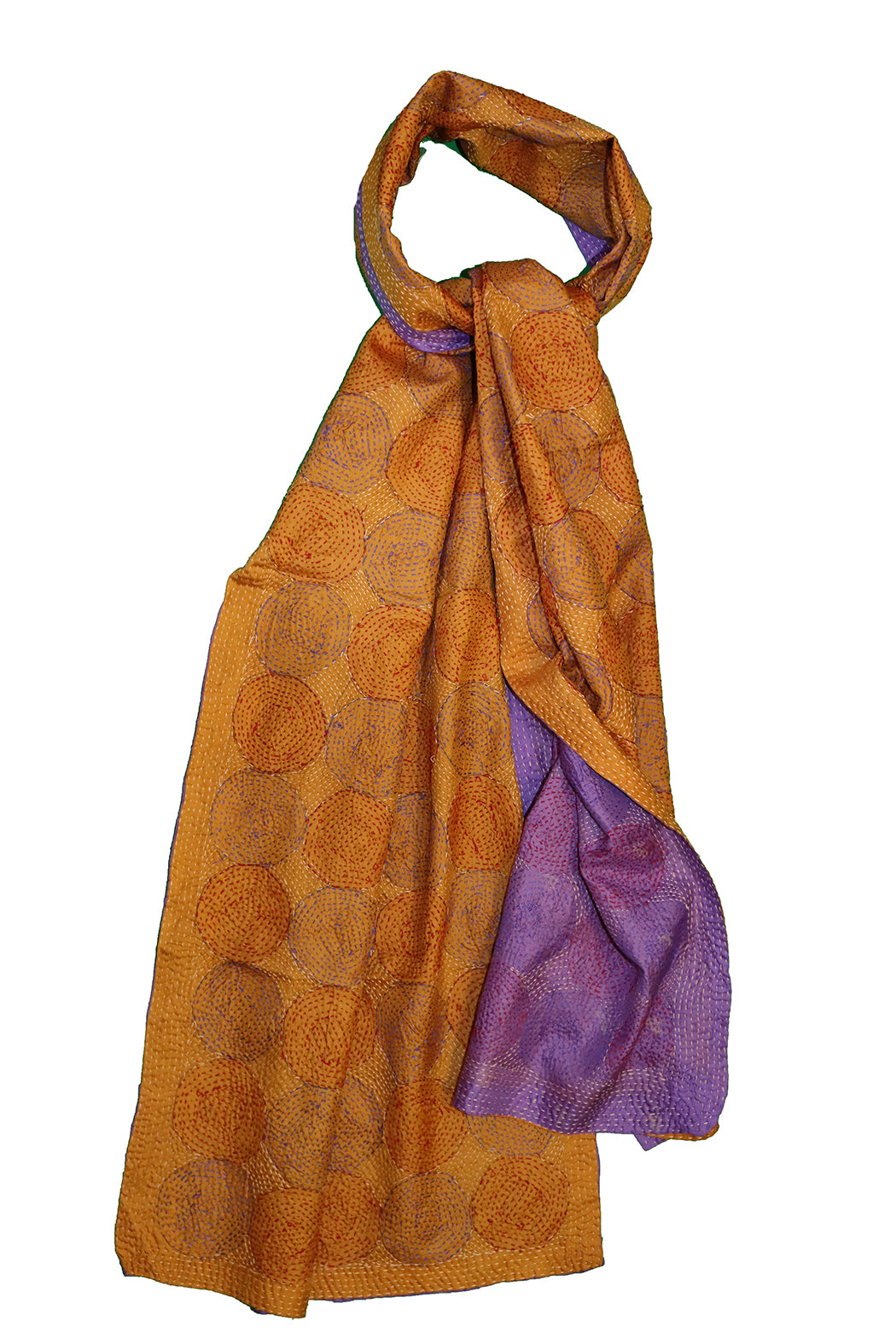 Kantha Vintage-Schal 40x190 cm, Seide, rundes Kantha