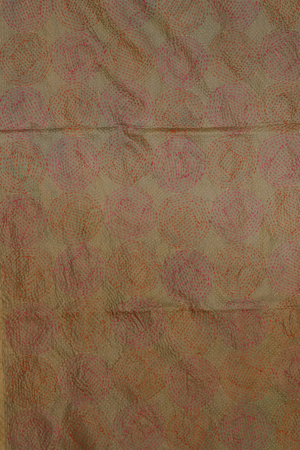 Kantha vintage scarf 40x190 cm, silk, round kantha