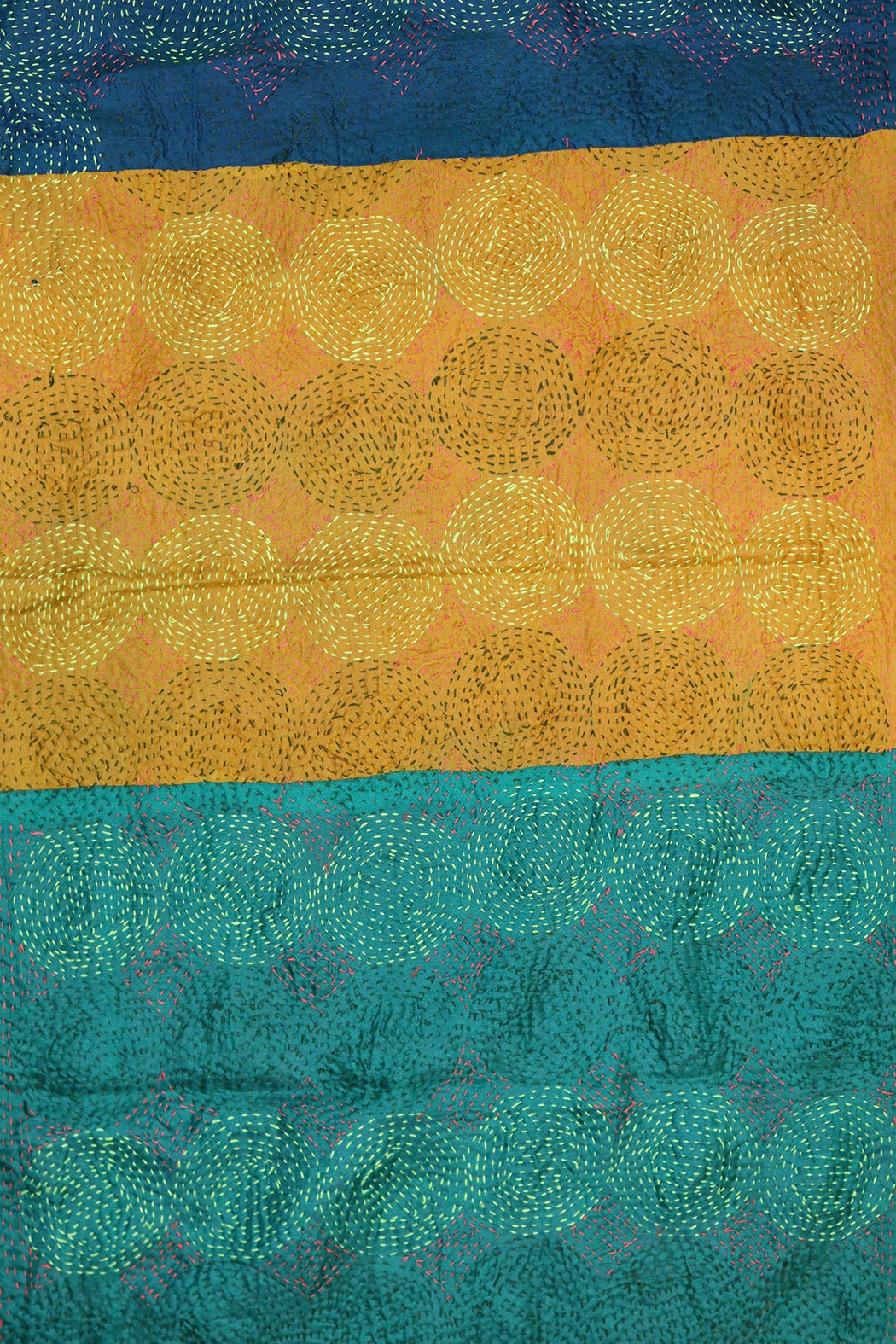 Kantha vintage scarf 40x190 cm, silk, round kantha