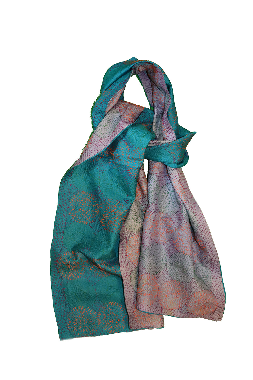 Kantha Vintage-Schal 40x190 cm, Seide, rundes Kantha