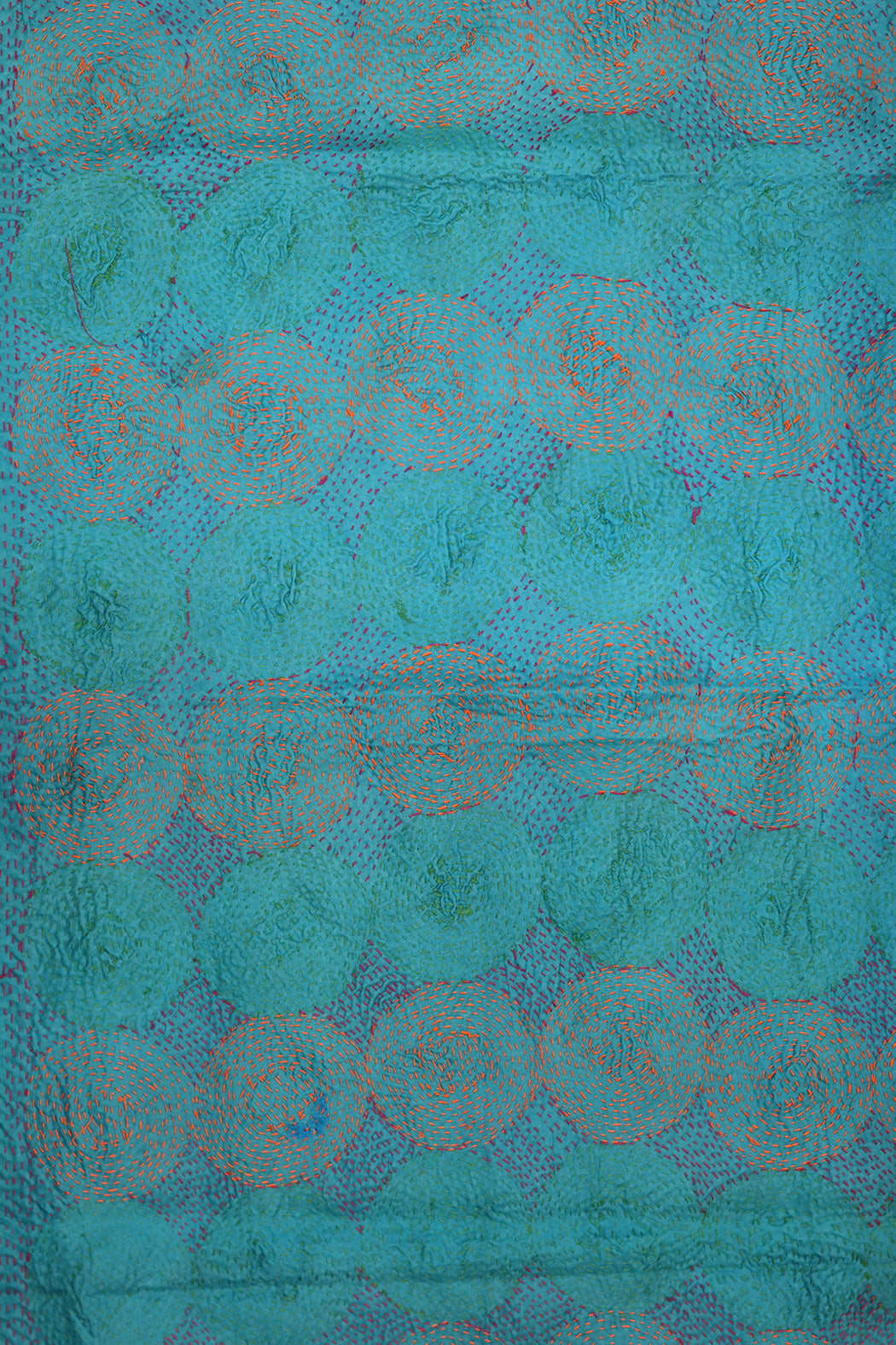 Kantha vintage scarf 40x190 cm, silk, round kantha