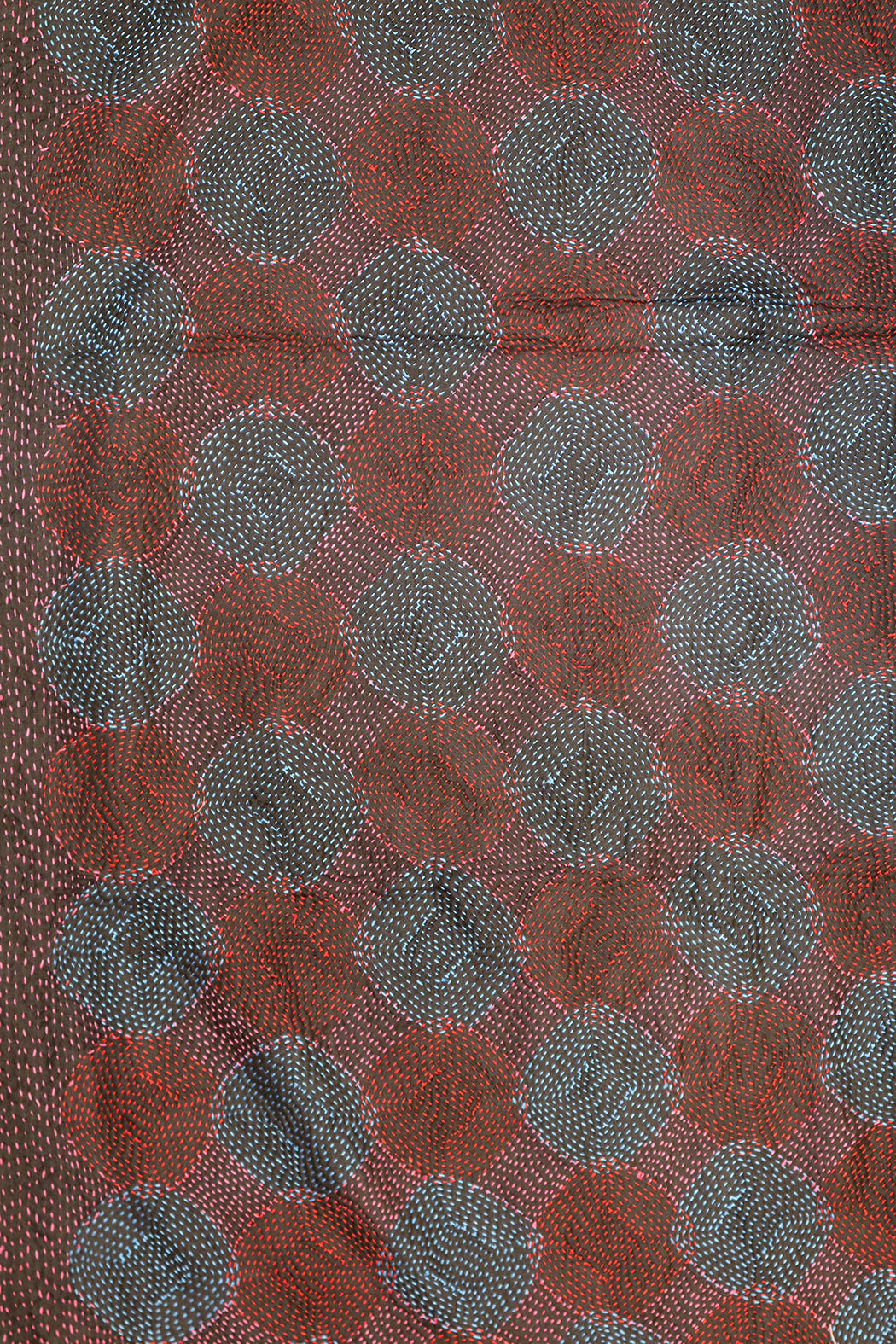 Kantha vintage scarf 40x190 cm, silk, round kantha