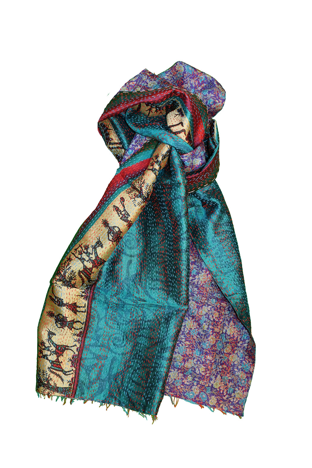 Sari-Kantha-Seidenschal 40*190 cm