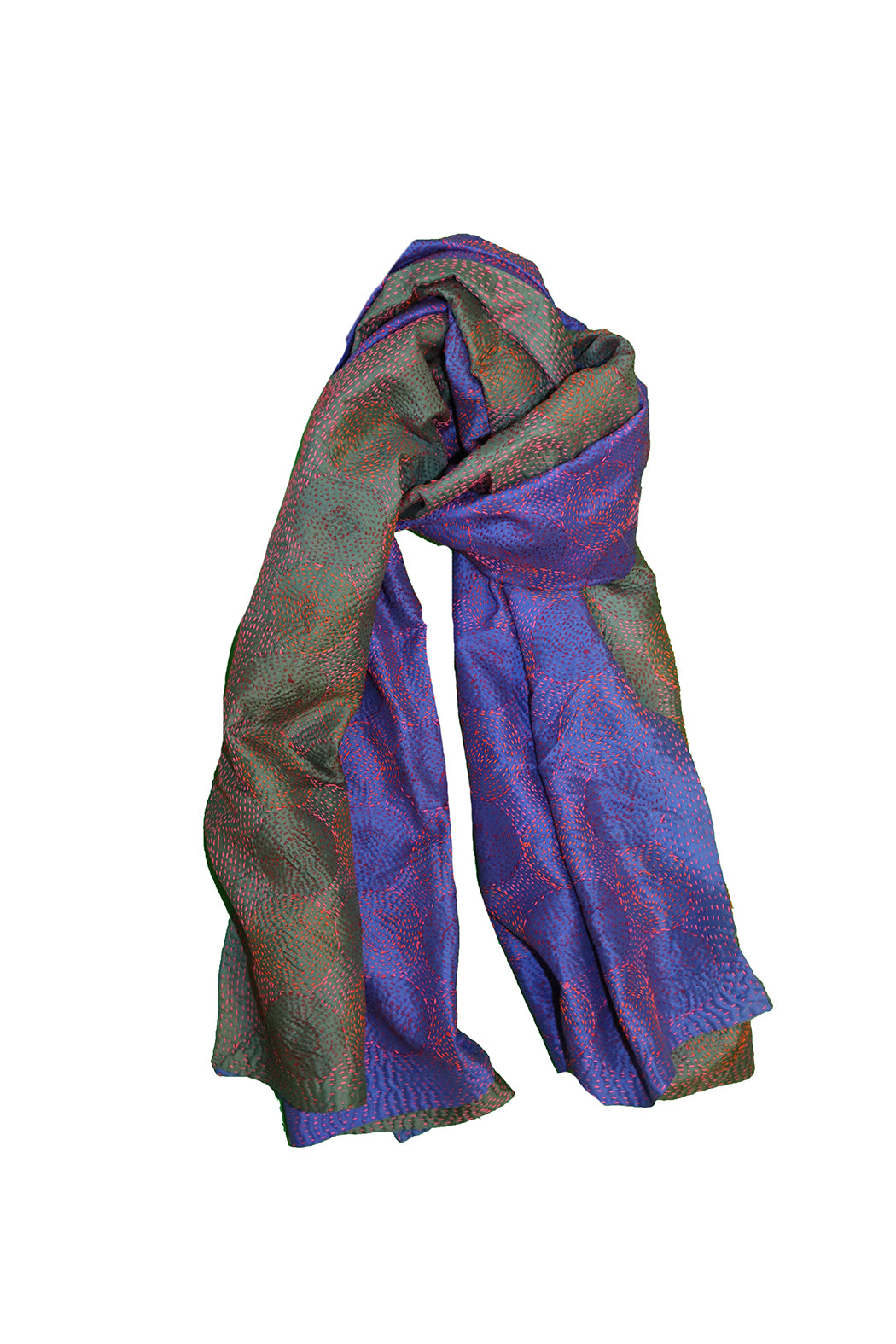 Kantha-Vintage-Schal 85x190 cm, Seide, rundes Kantha