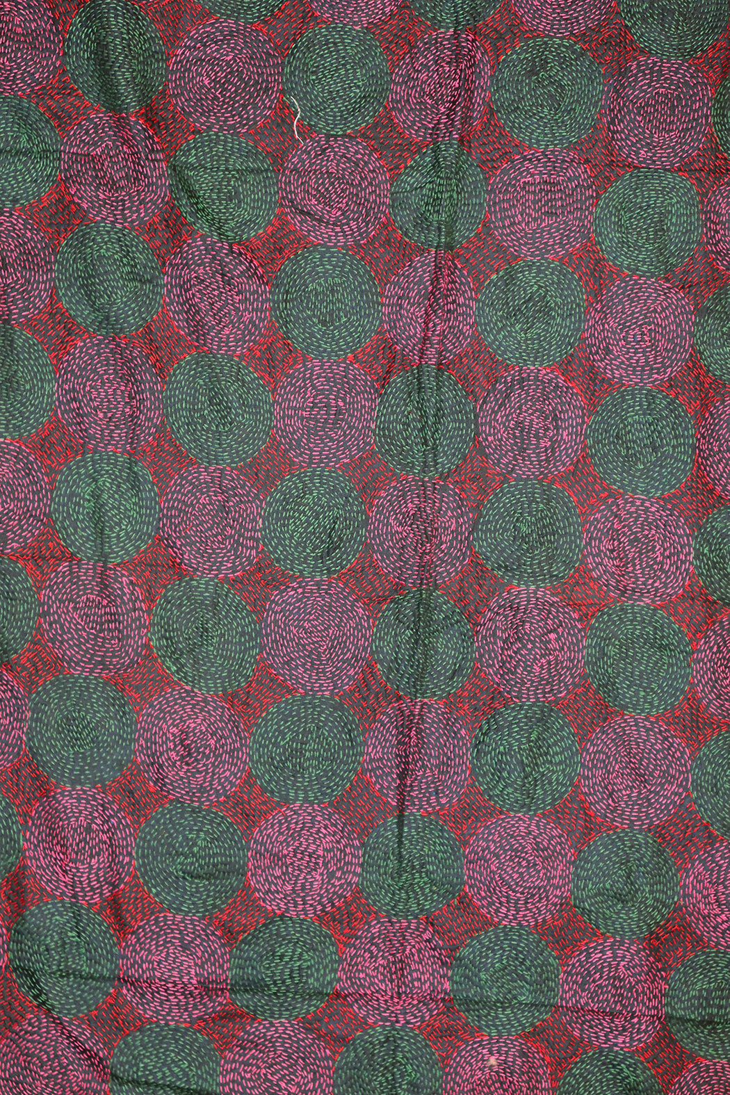 Kantha-Vintage-Schal 85x190 cm, Seide, rundes Kantha