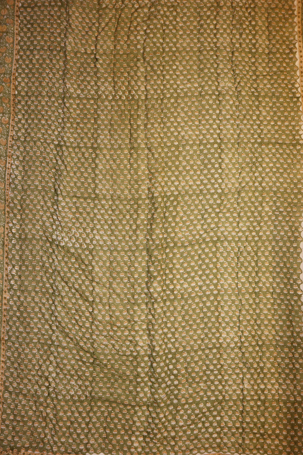 Håndlavet blokprint quiltet vattæppe 270*220 cm grøn , bomuld