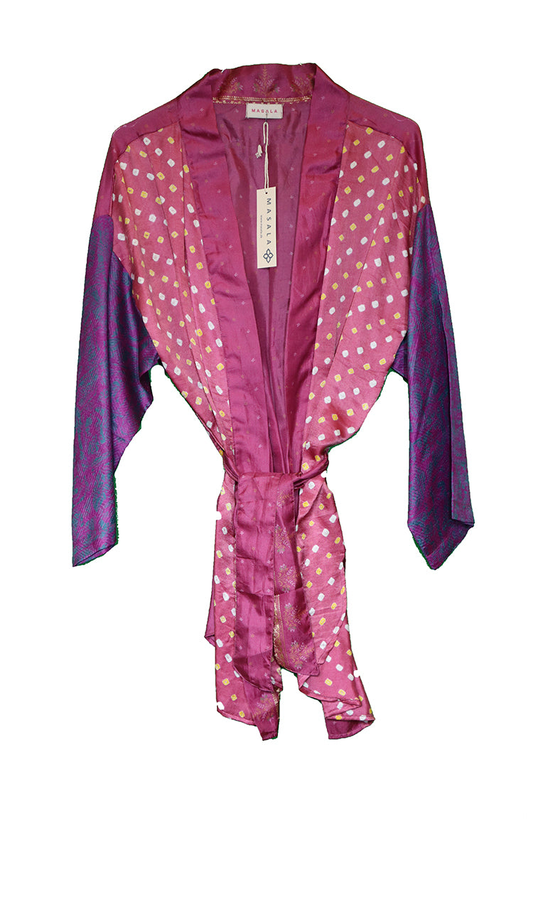 Amanda vintage sari silke kimono kort