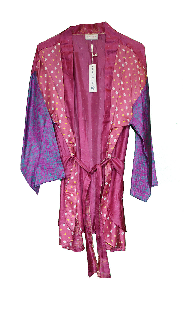 Amanda vintage sari silke kimono kort