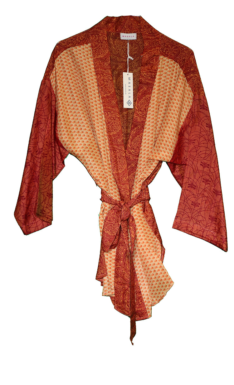 Amanda vintage sari silke kimono kort