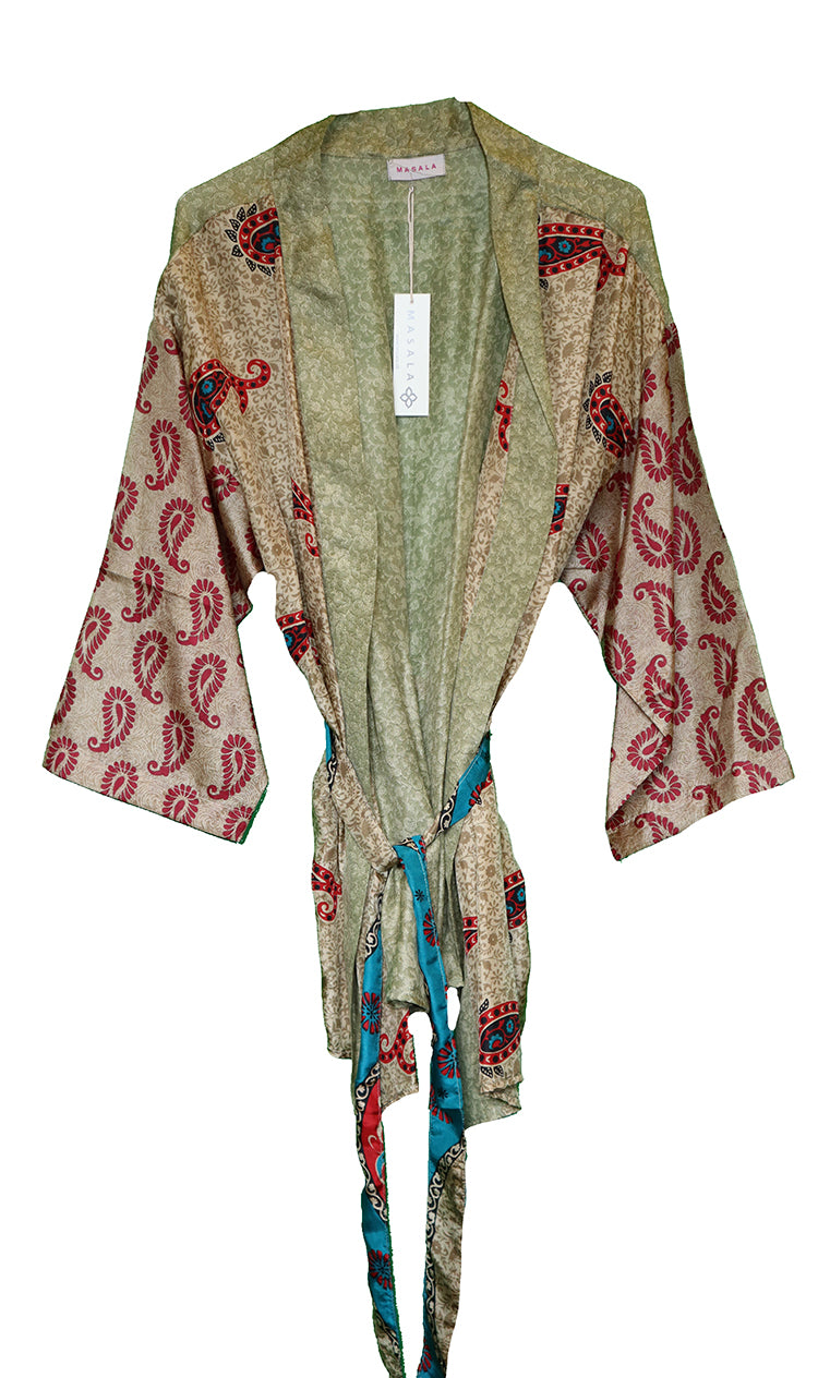 Amanda vintage sari silke kimono kort