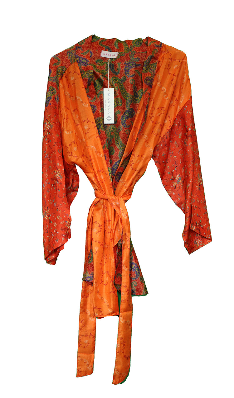 Amanda vintage sari silke kimono kort